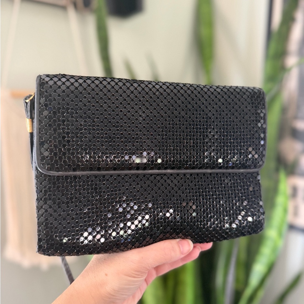 VTG 80s Whiting & Davis Black Metal Mesh Foldover Clutch